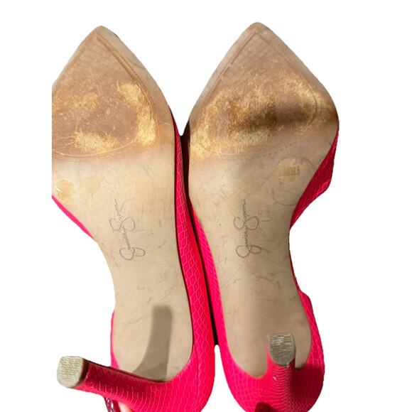 Jessica Simpson Claudette Laser Pink Snakeskin D'Orsay Pumps 8.5M - Picture 7 of 9